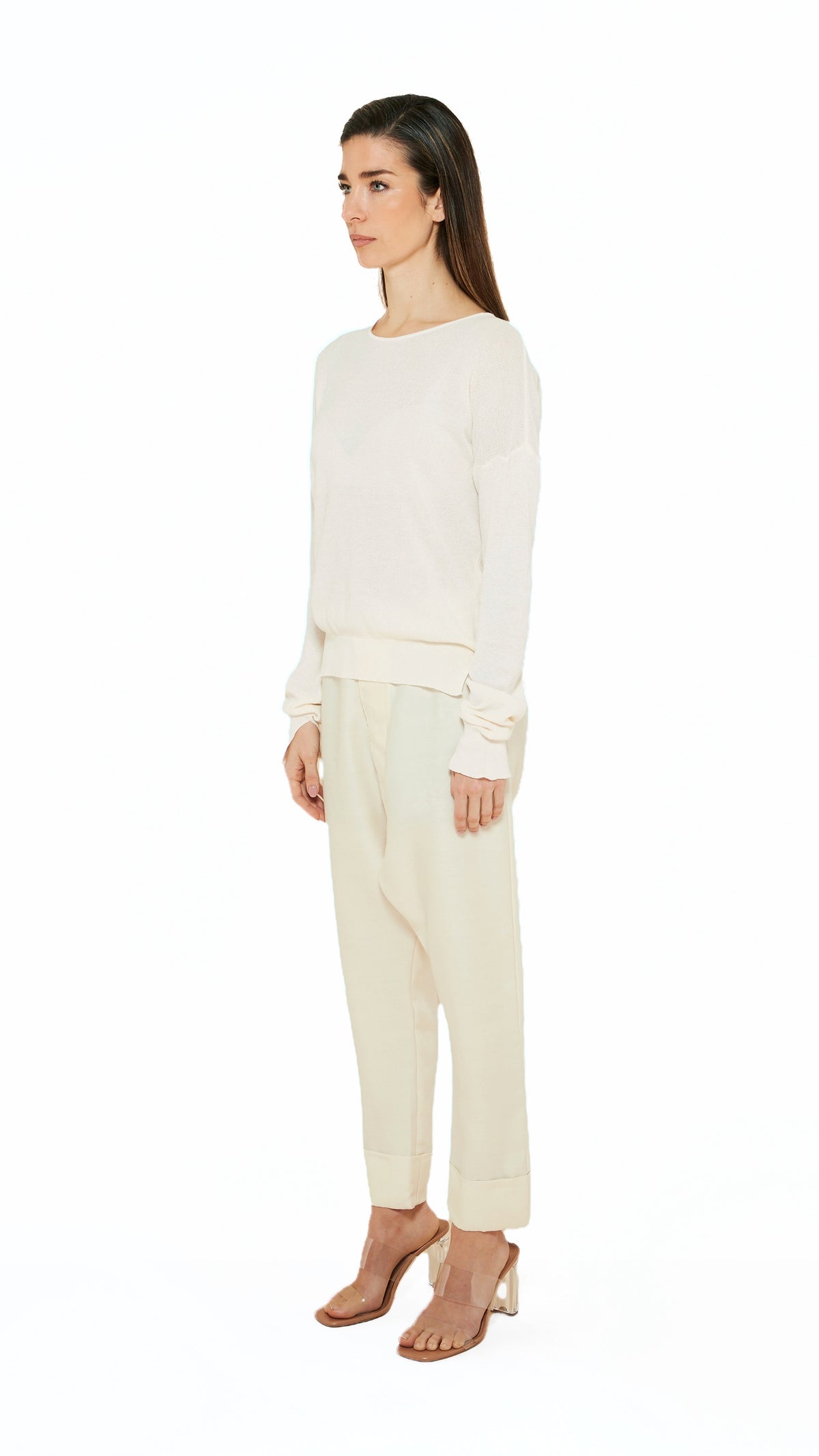 Roberto Crewneck Jumper Women Ivory, side view – POAN