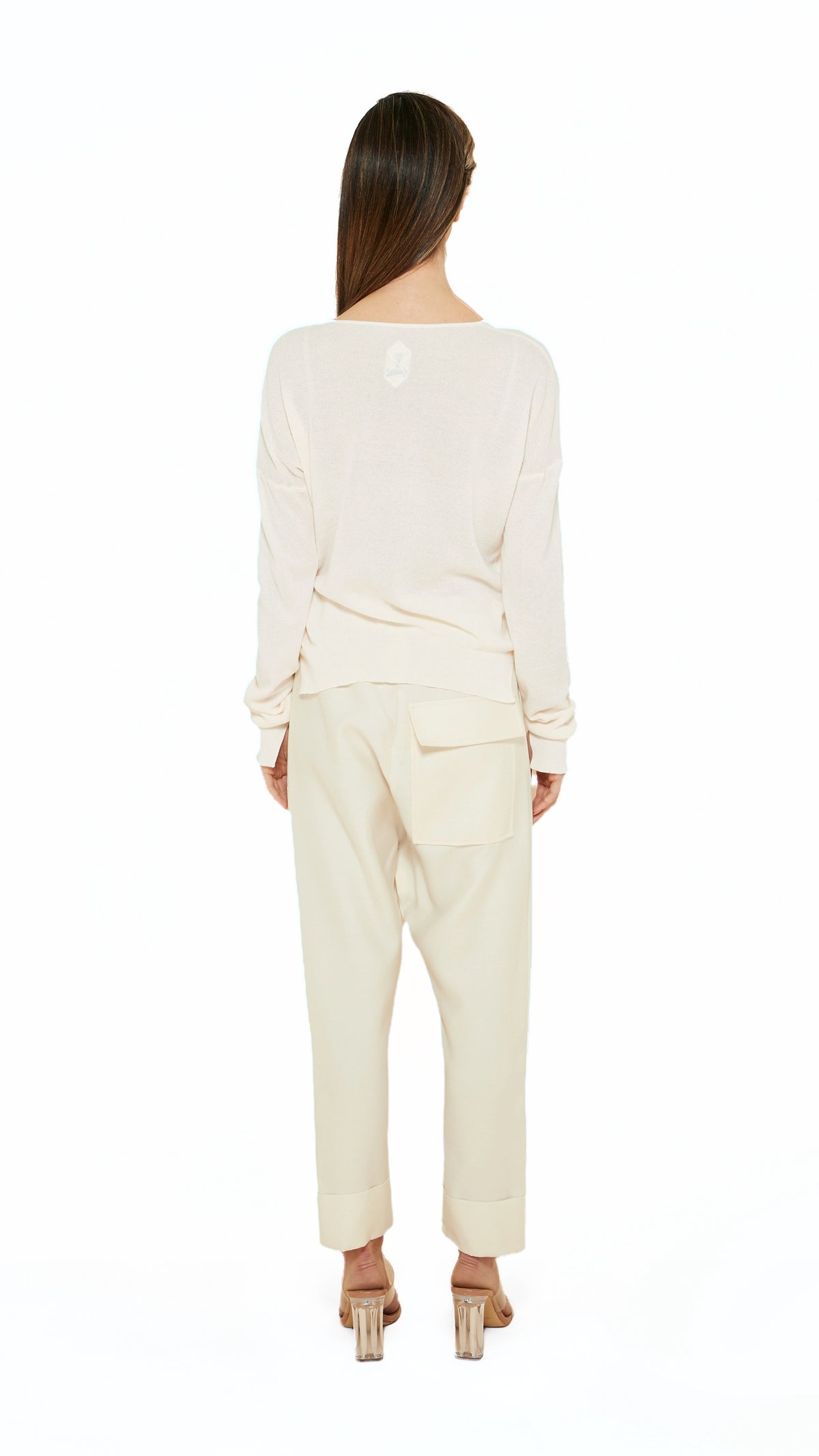 Roberto Crewneck Jumper Women Ivory, back view – POAN