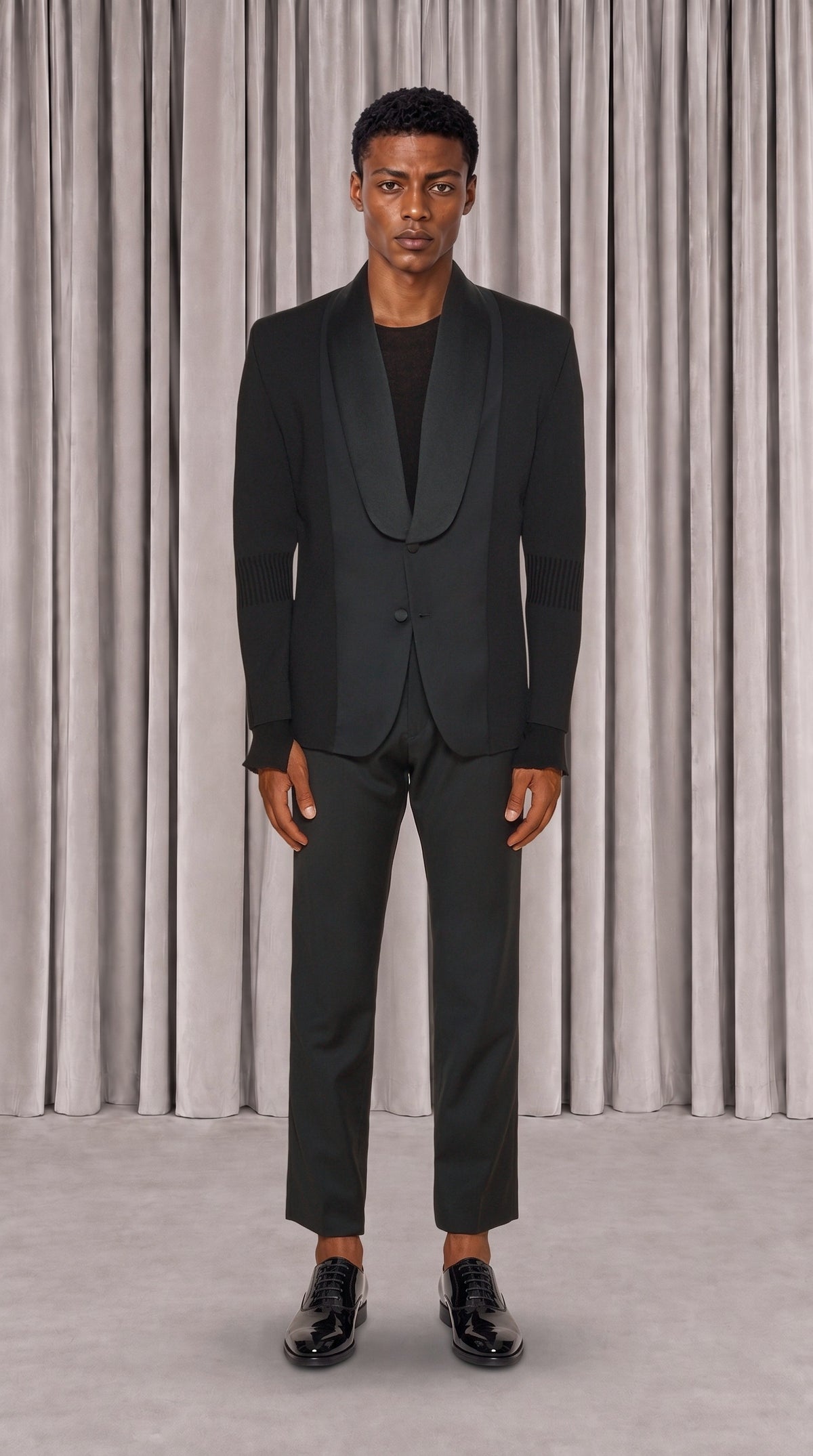 Smoker Jacket Men Black, front view – POAN