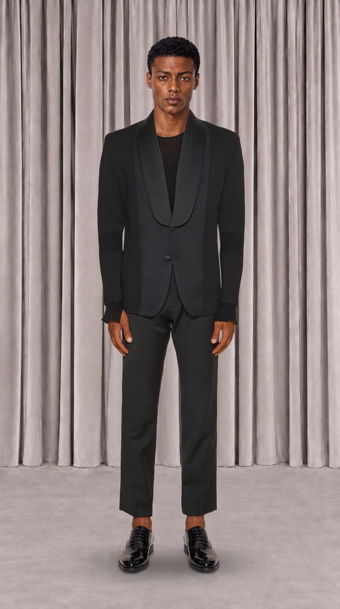 Smoker Jacket Men Black, front view – POAN