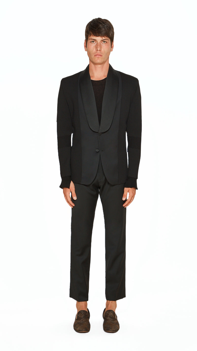 Smoker Jacket Men Black, front view – POAN