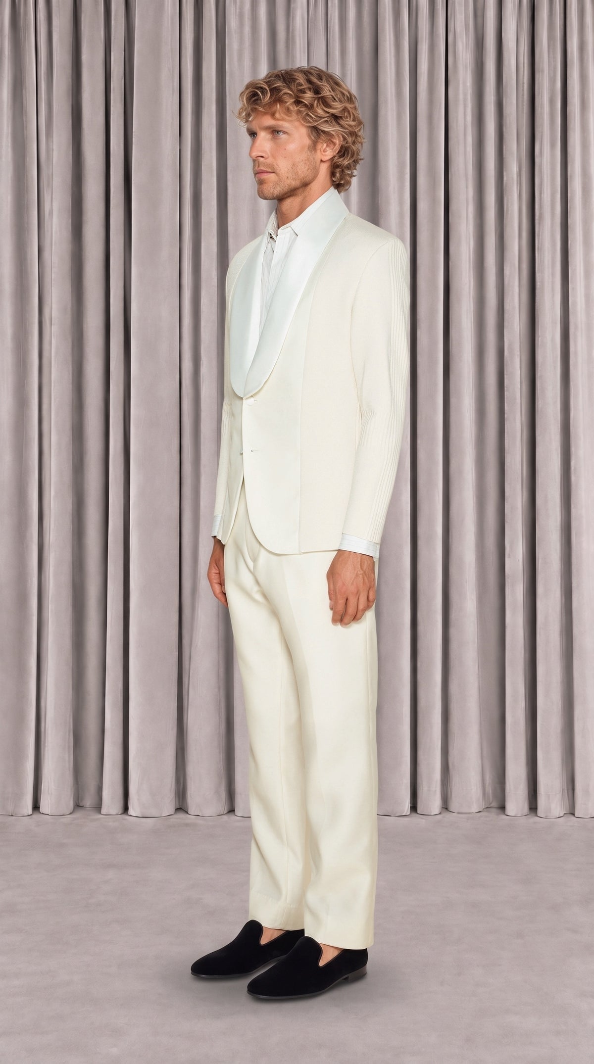 Smoker Jacket Men Ivory, side view – POAN