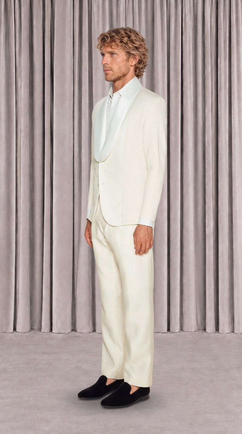 Smoker Jacket Men Ivory, side view – POAN