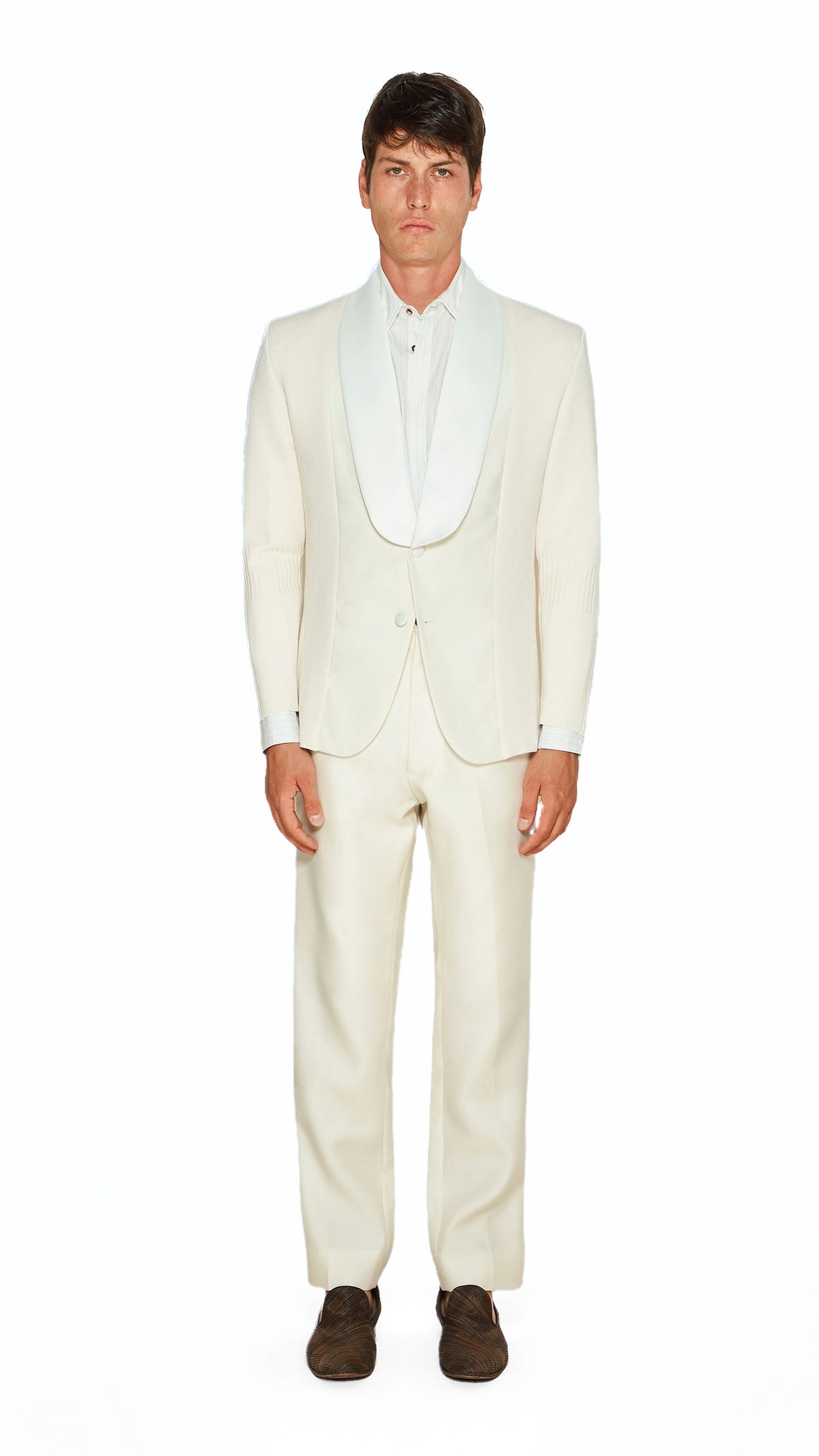 Smoker Jacket Men Ivory, front view – POAN