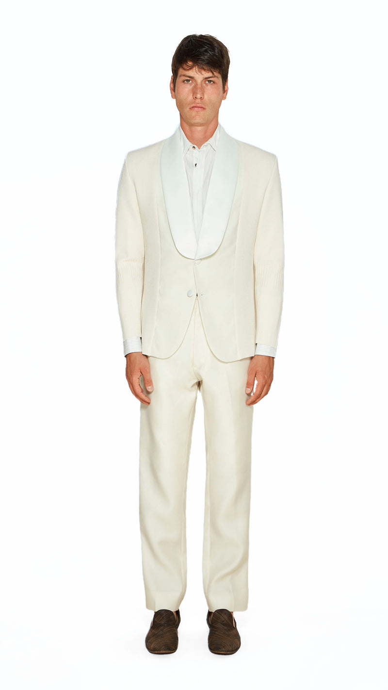 Smoker Jacket Men Ivory, front view – POAN