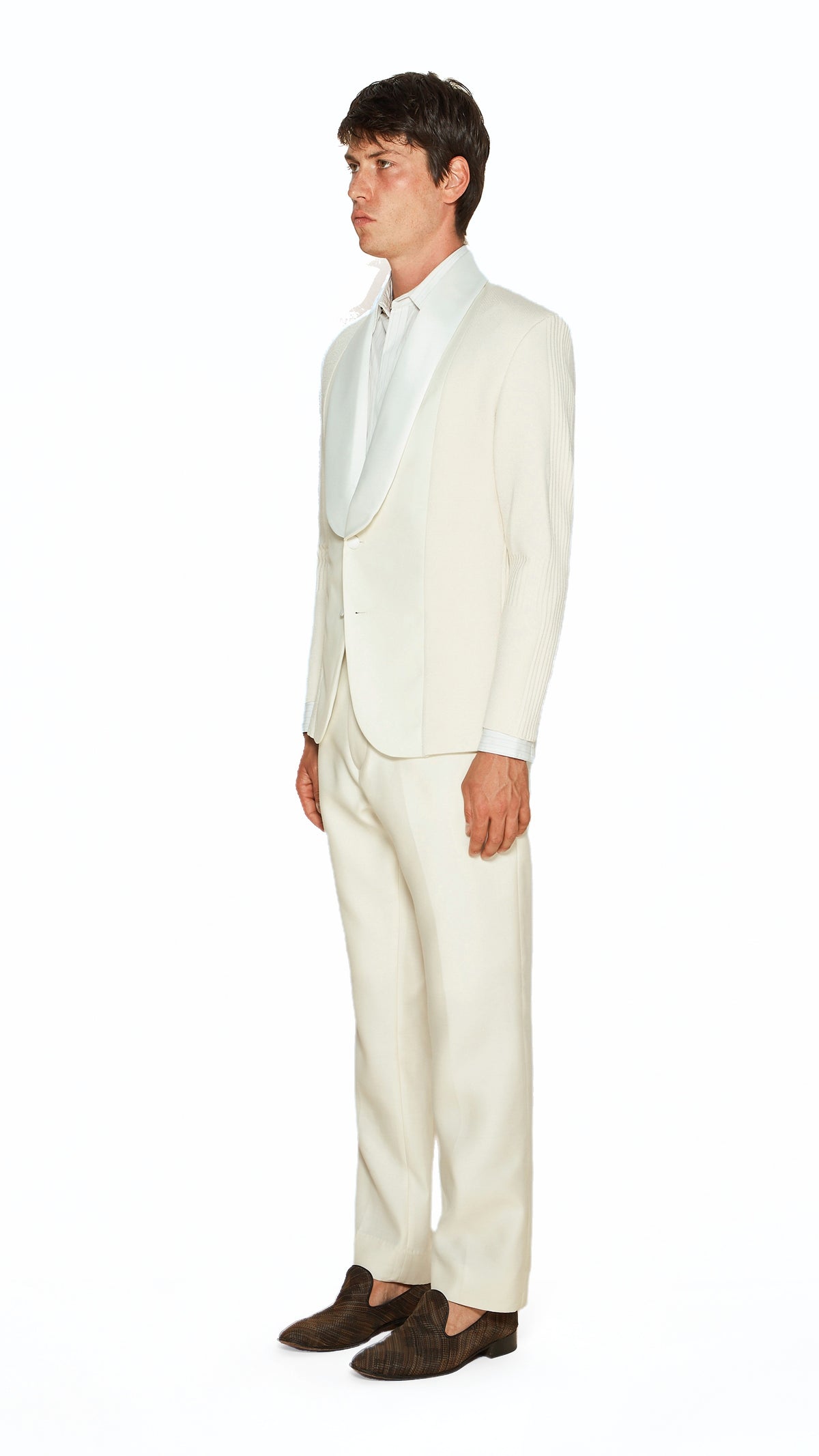 Smoker Jacket Men Ivory, side view – POAN