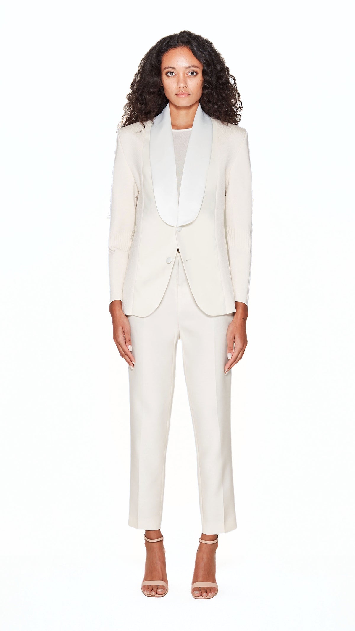 Smoker Jacket Women Ivory, front view – POAN