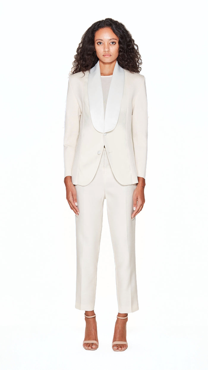 Smoker Jacket Women Ivory, front view – POAN