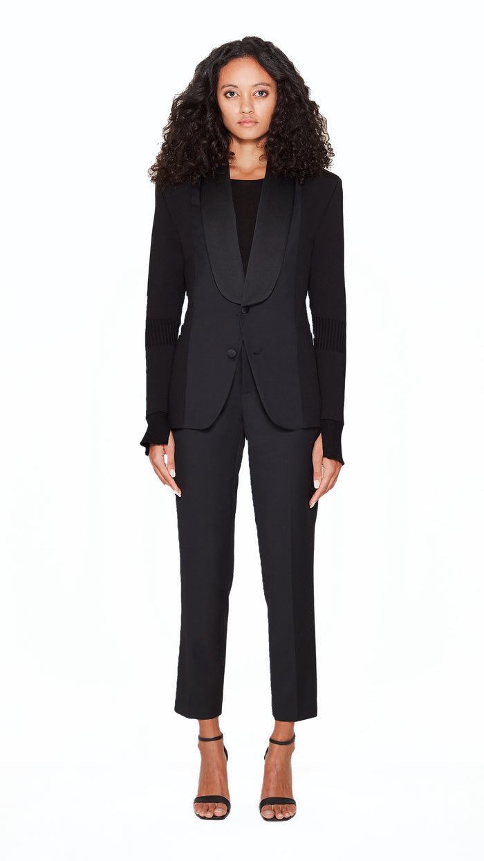 Smoker Jacket Women Noir, front view – POAN