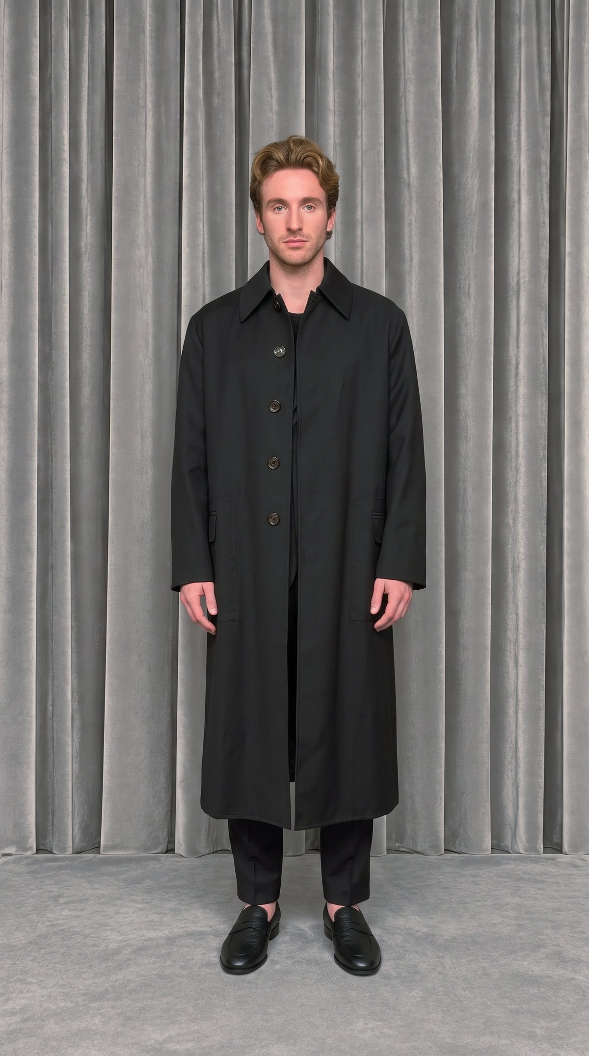 Victor Overcoat Men Black – worn, model front
