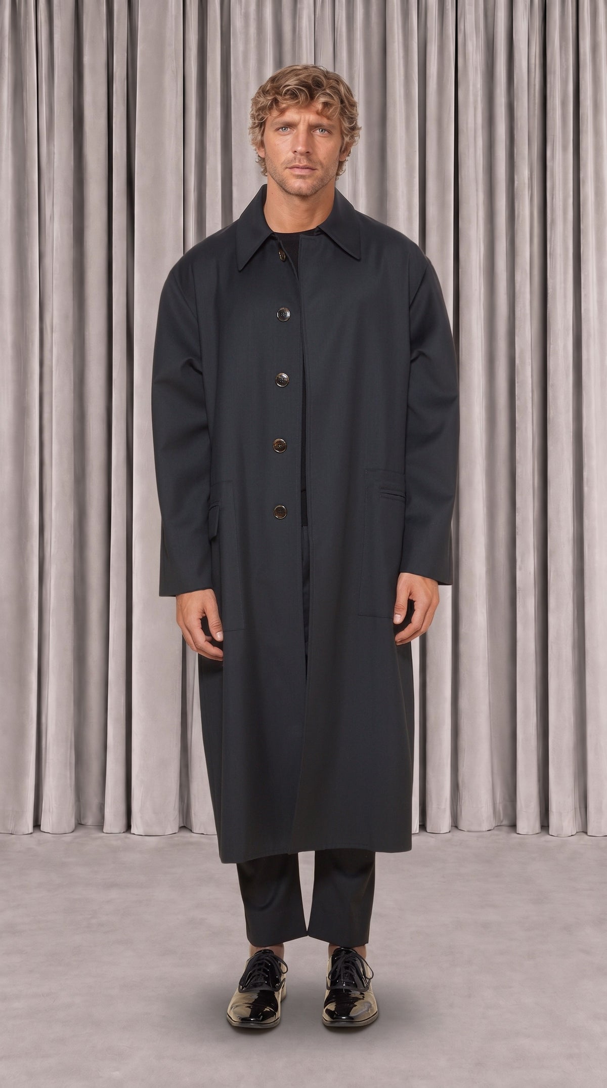 Victor Overcoat Men Black, front view – POAN