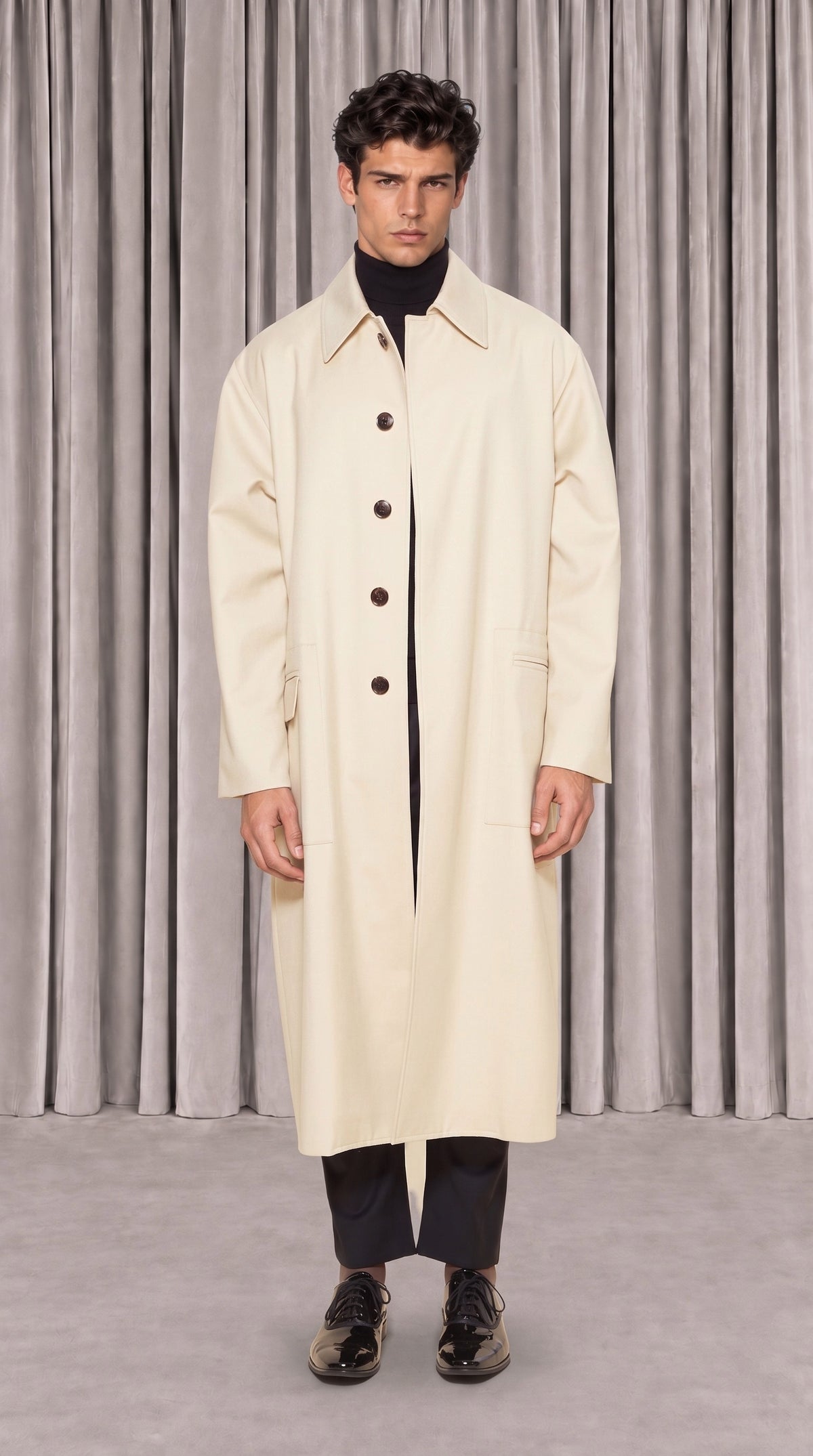 Victor Overcoat Men Ivory, front view – POAN