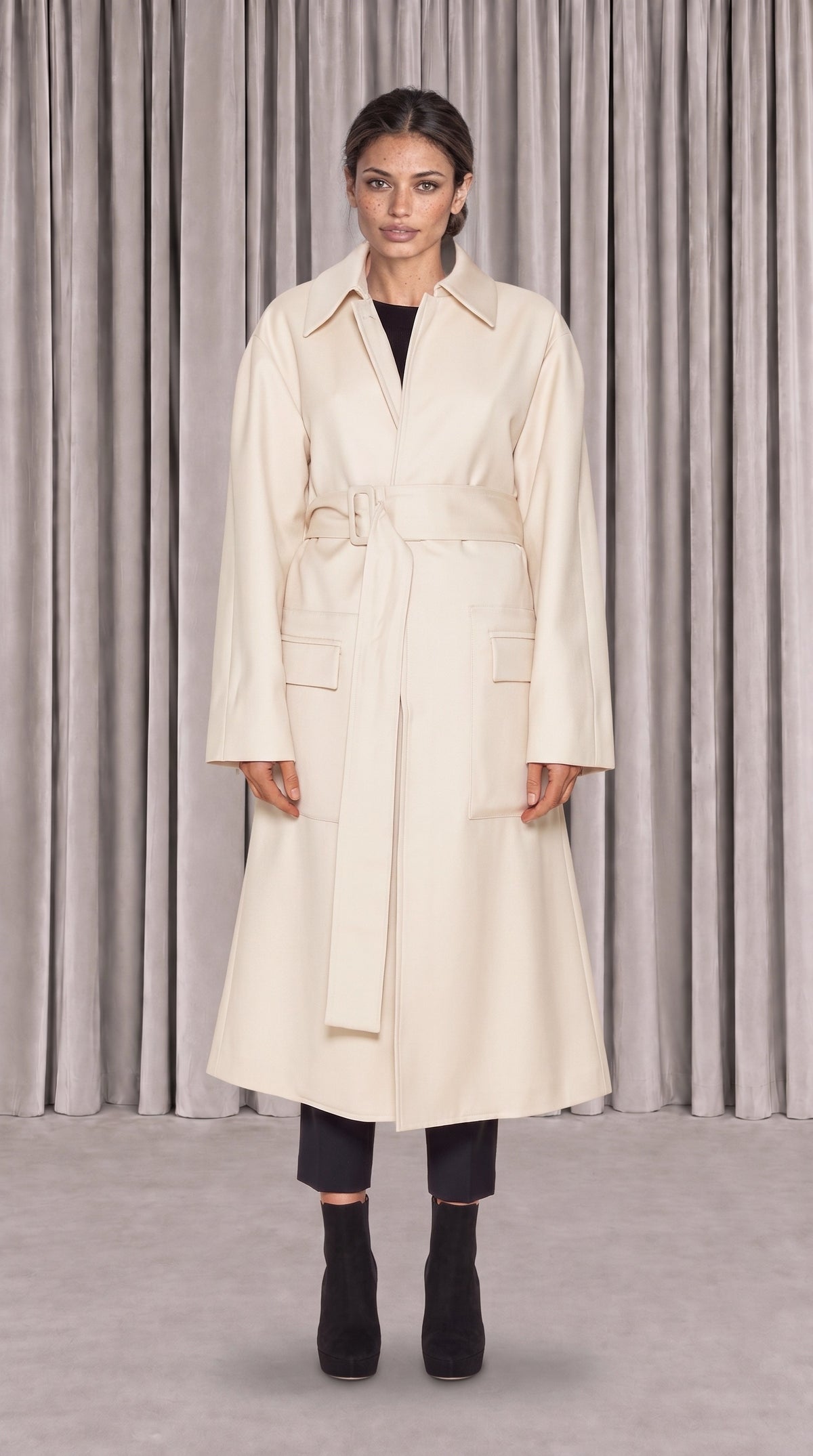 Victor Overcoat Women Ivory, front view – POAN
