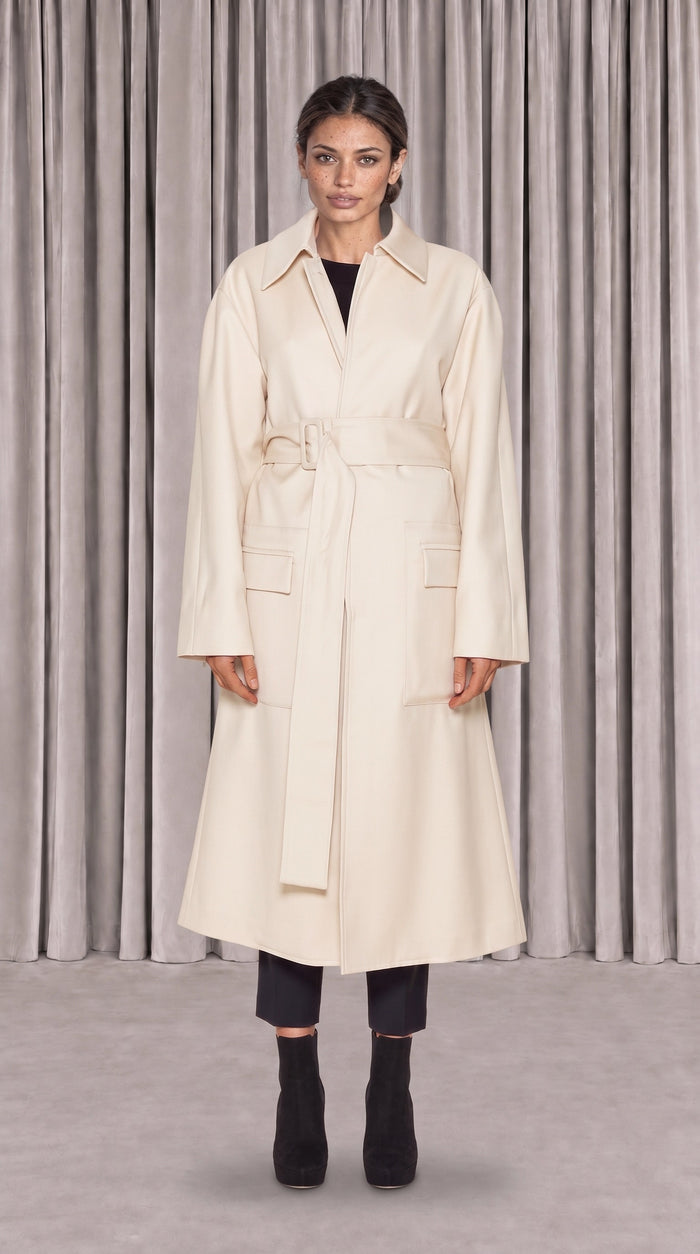 Victor Overcoat Women Ivory, front view – POAN