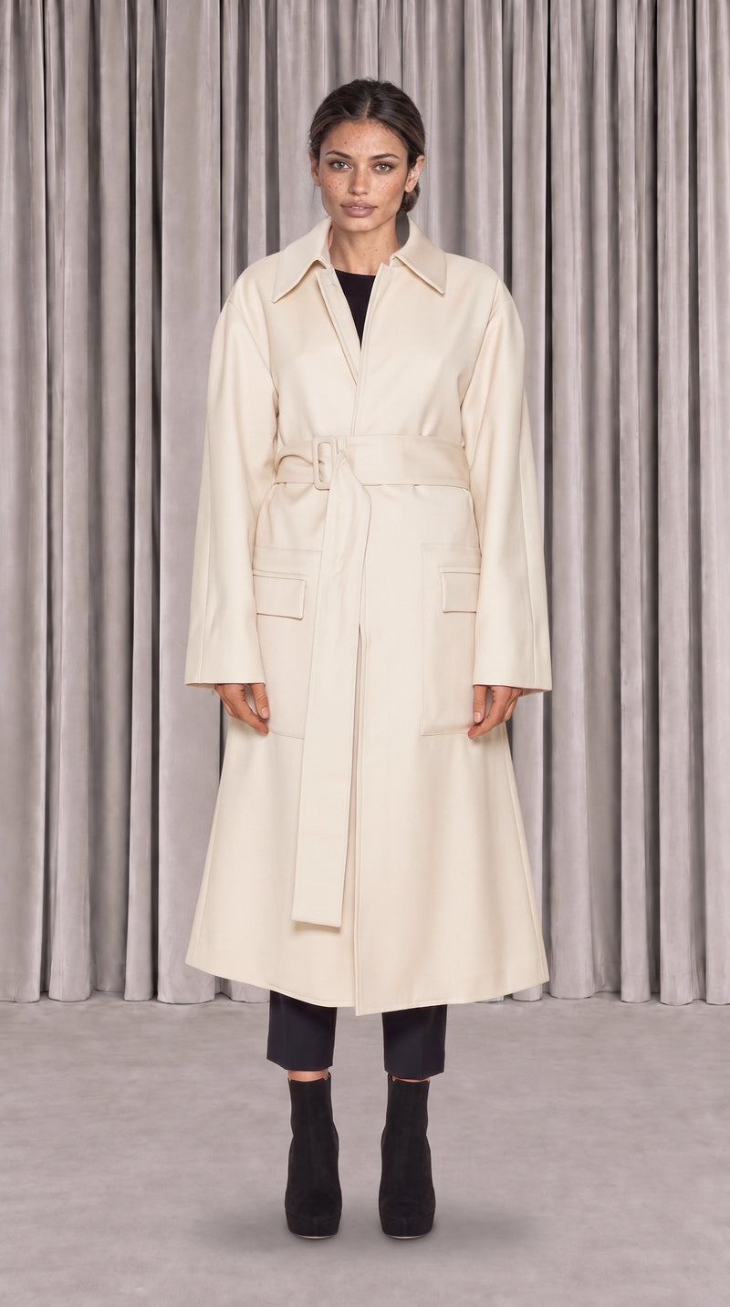 Victor Overcoat Women Ivory, front view – POAN
