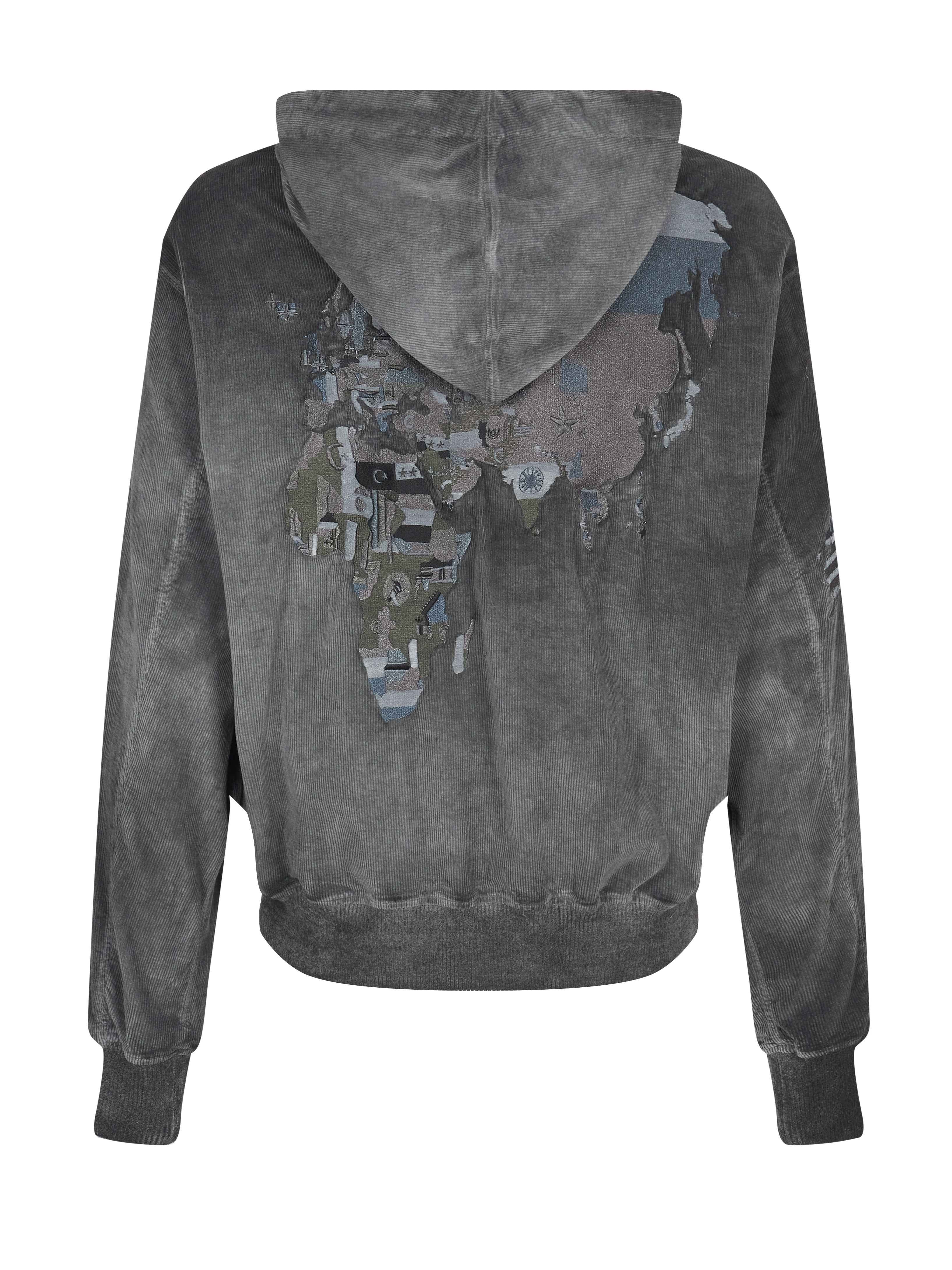 Kendrick World Map Corduroy Hoodie Black