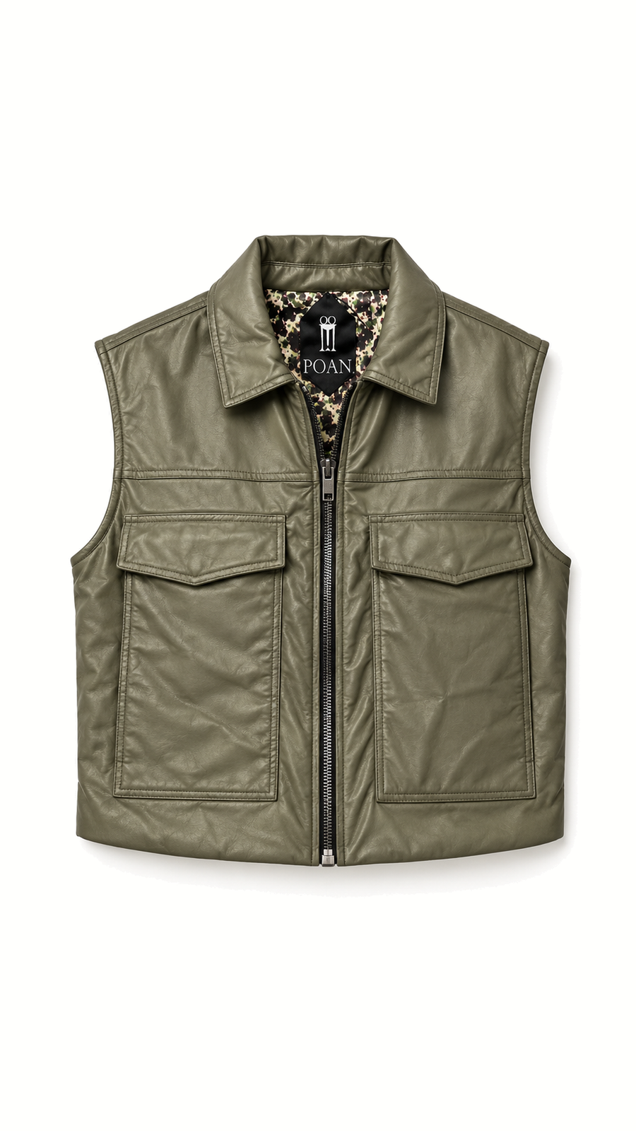 Brian Waistcoat Vegan Leather Olive Men
