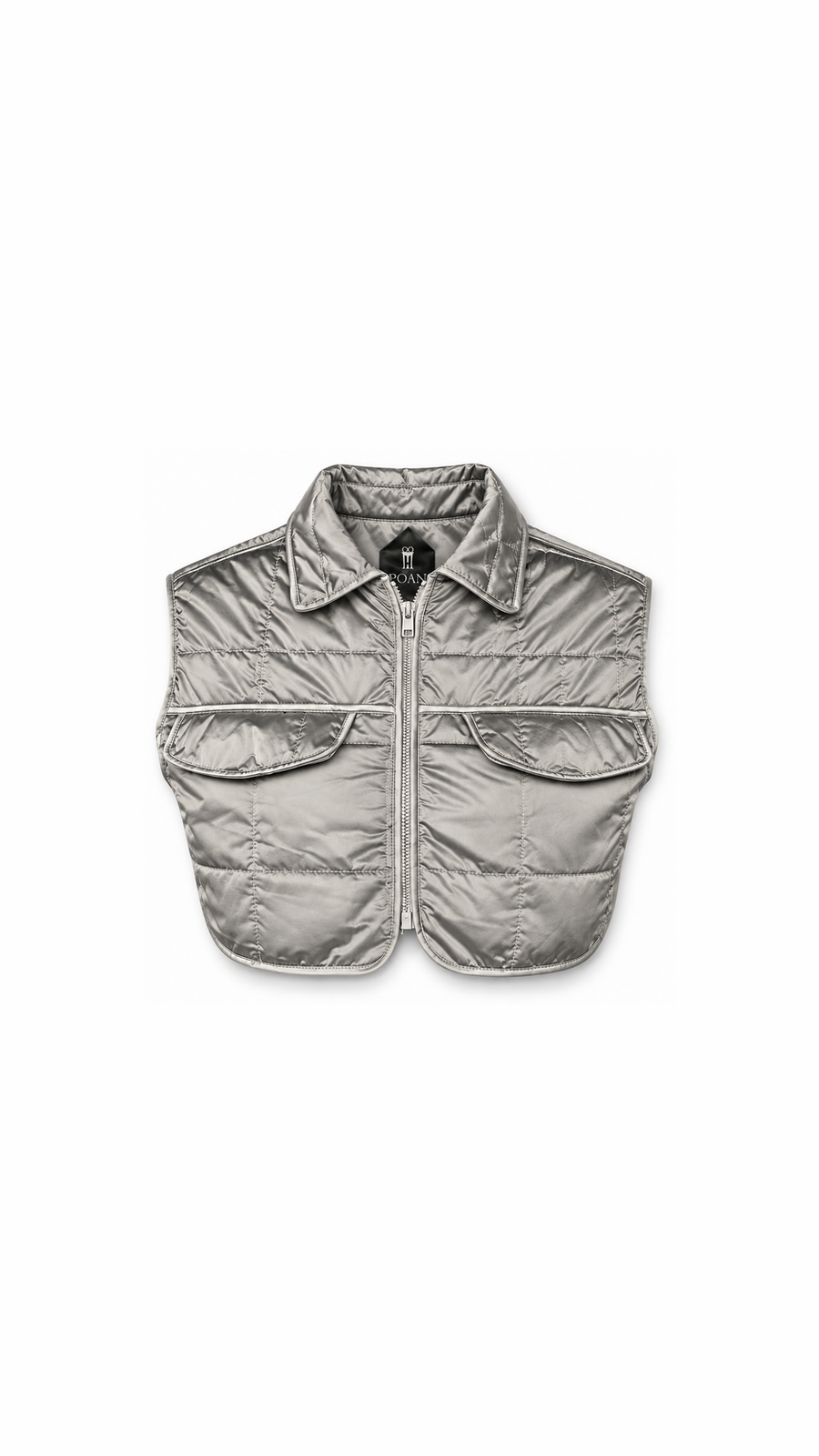 Brian Waistcoat Cropped Quilted Nylon Silver Women - flat front