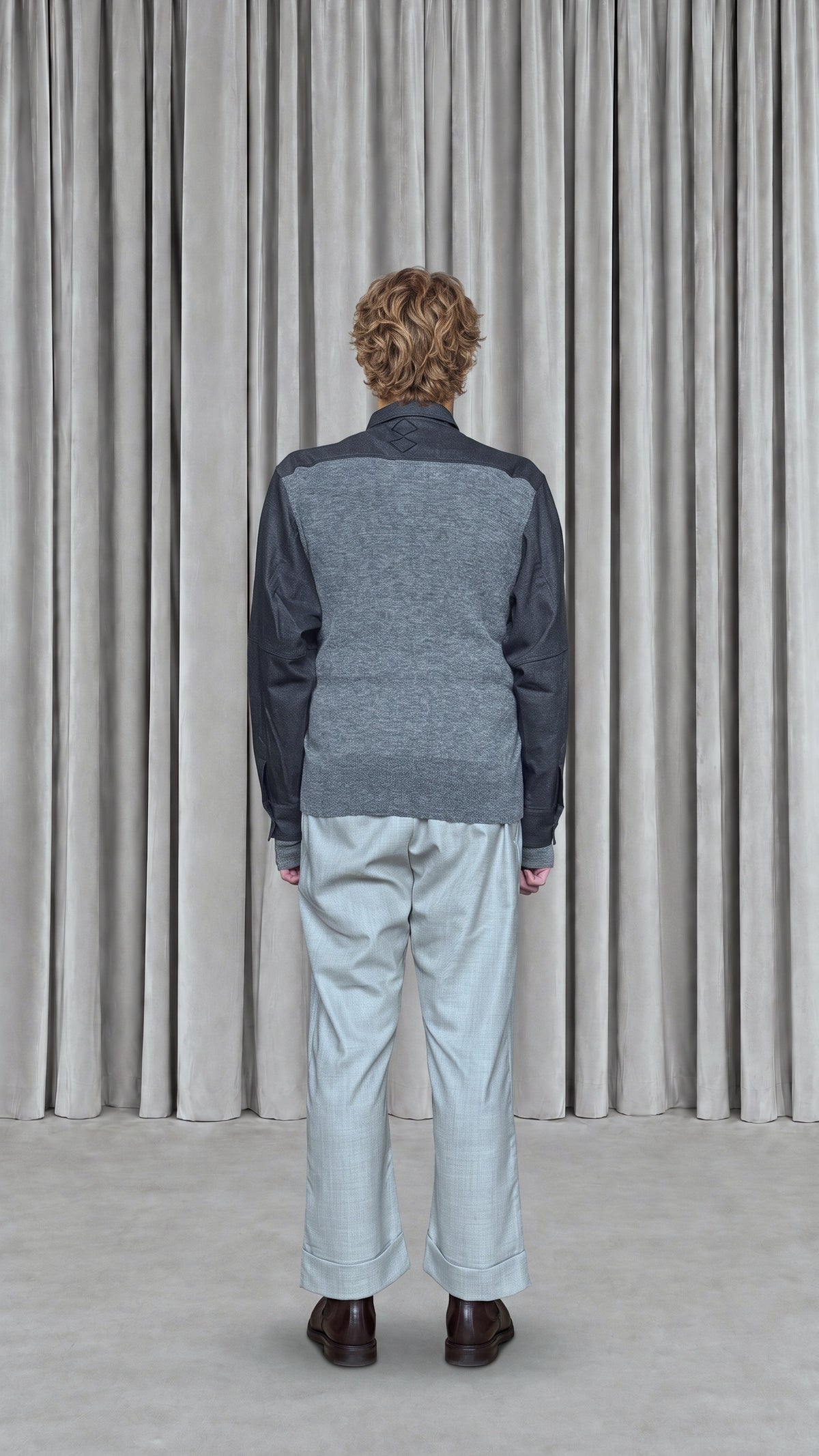 Brieuc Angora Flannel Overshirt Grey Men - back view