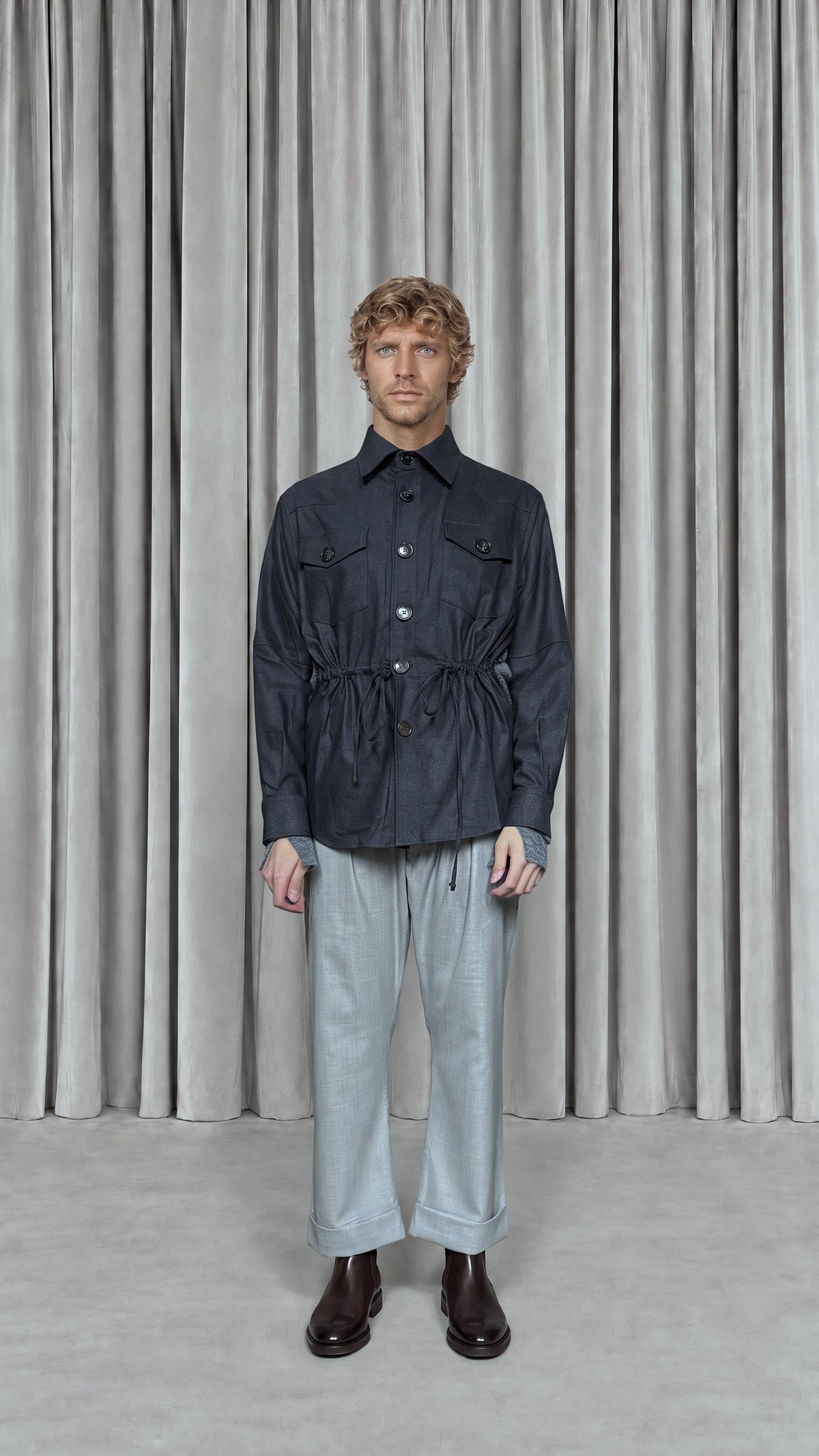 Brieuc Angora Flannel Overshirt Grey Men - front view