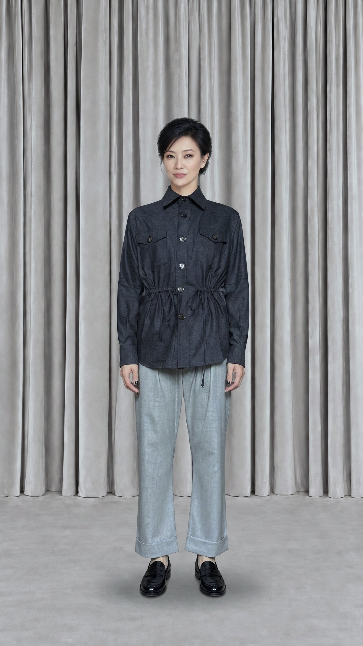 Brieuc Angora Flannel Overshirt Grey Women - front view
