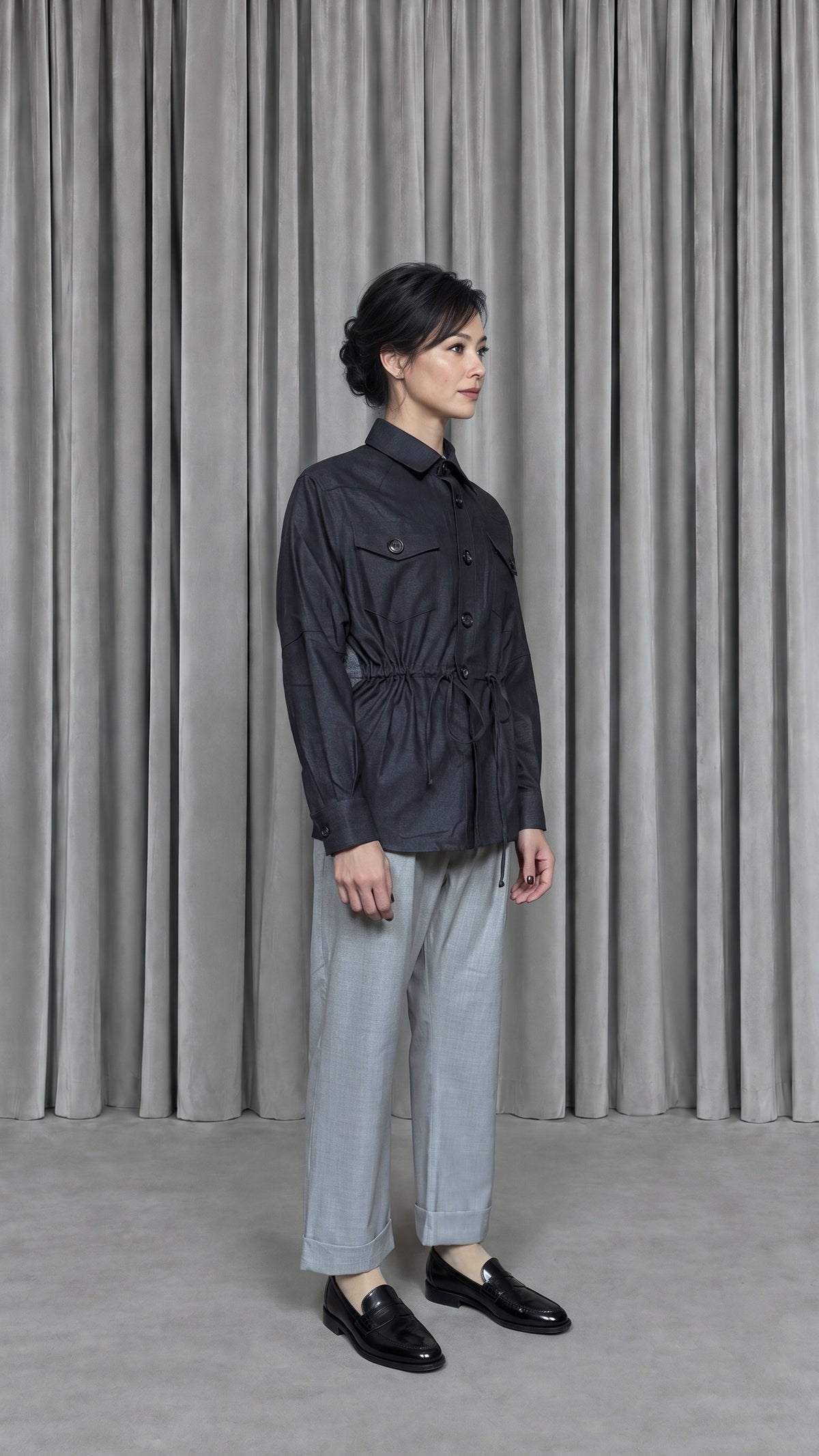 Brieuc Angora Flannel Overshirt Grey Women - side view