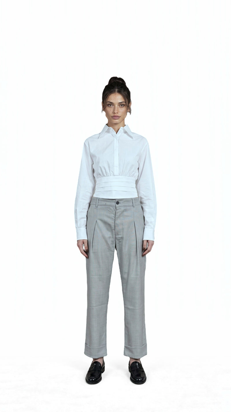 Bundula Blouse Poplin White Women, front view – POAN