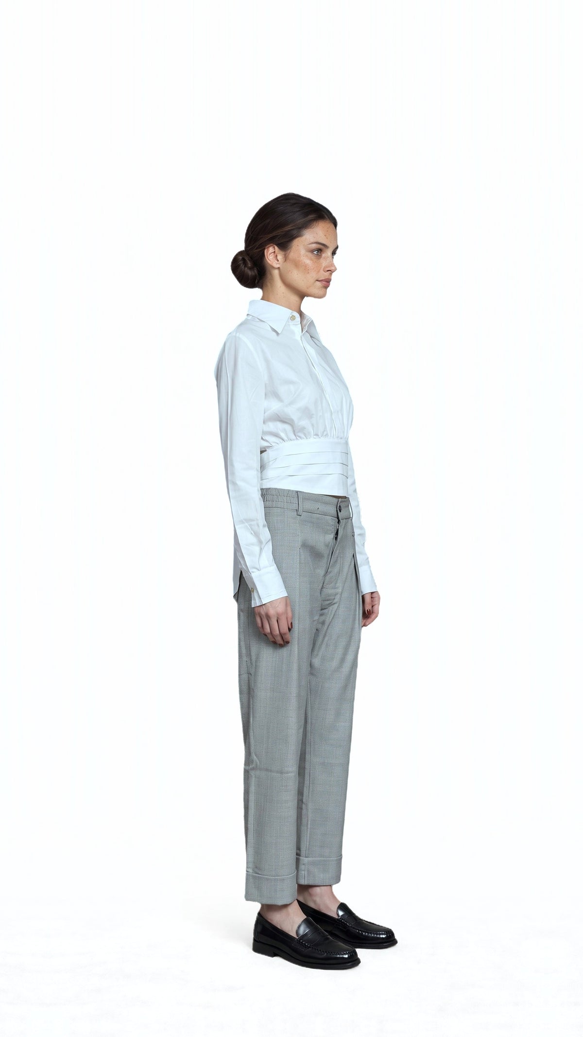 Bundula Blouse Poplin White Women, side view – POAN
