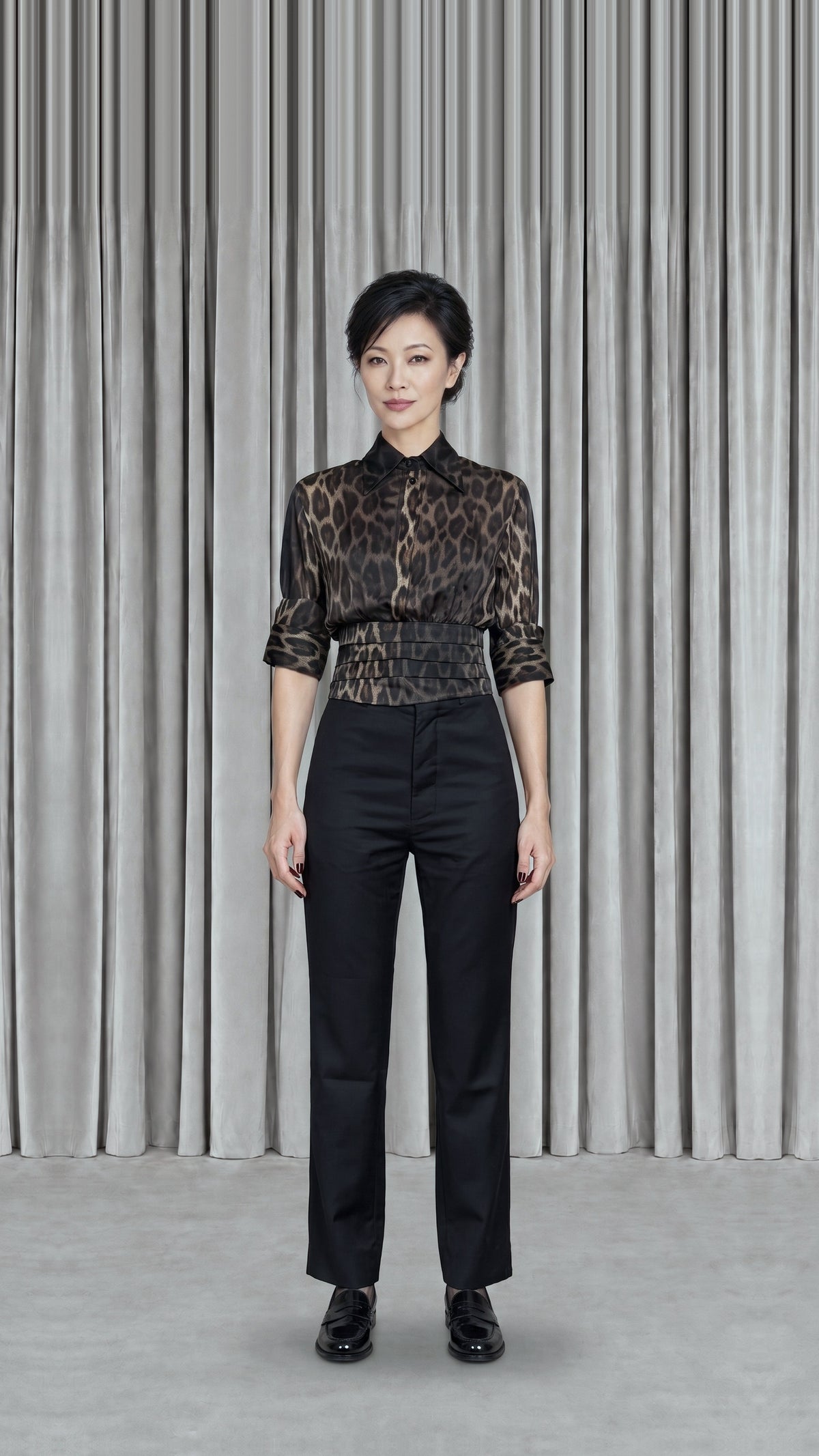 Bundula Blouse Silk Twill Panther Women - front view