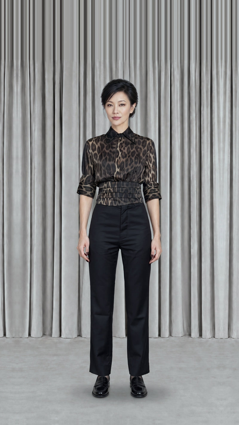 Bundula Blouse Silk Twill Panther Women - front view