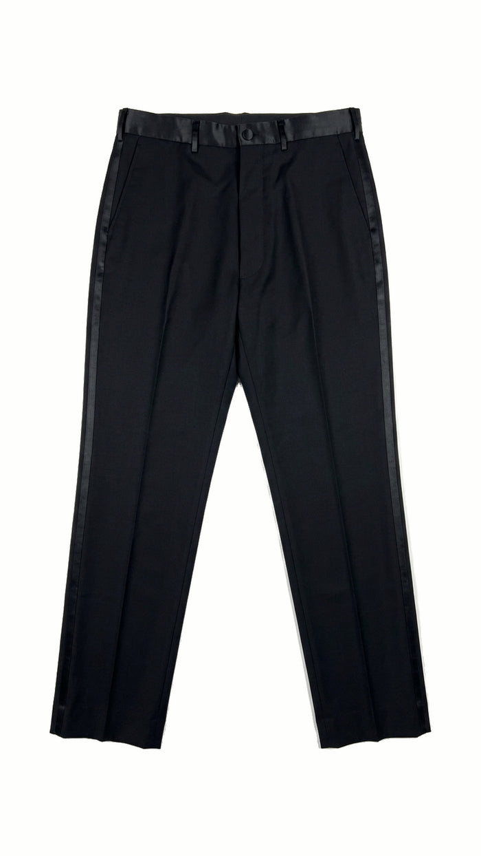 Carabiniero Trousers Black, flat front with sateen waistband and covered button – POAN