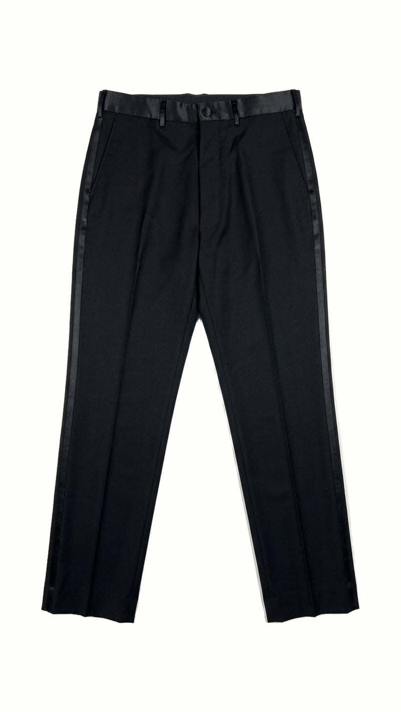 Carabiniero Trousers Black, flat front with sateen waistband and covered button – POAN