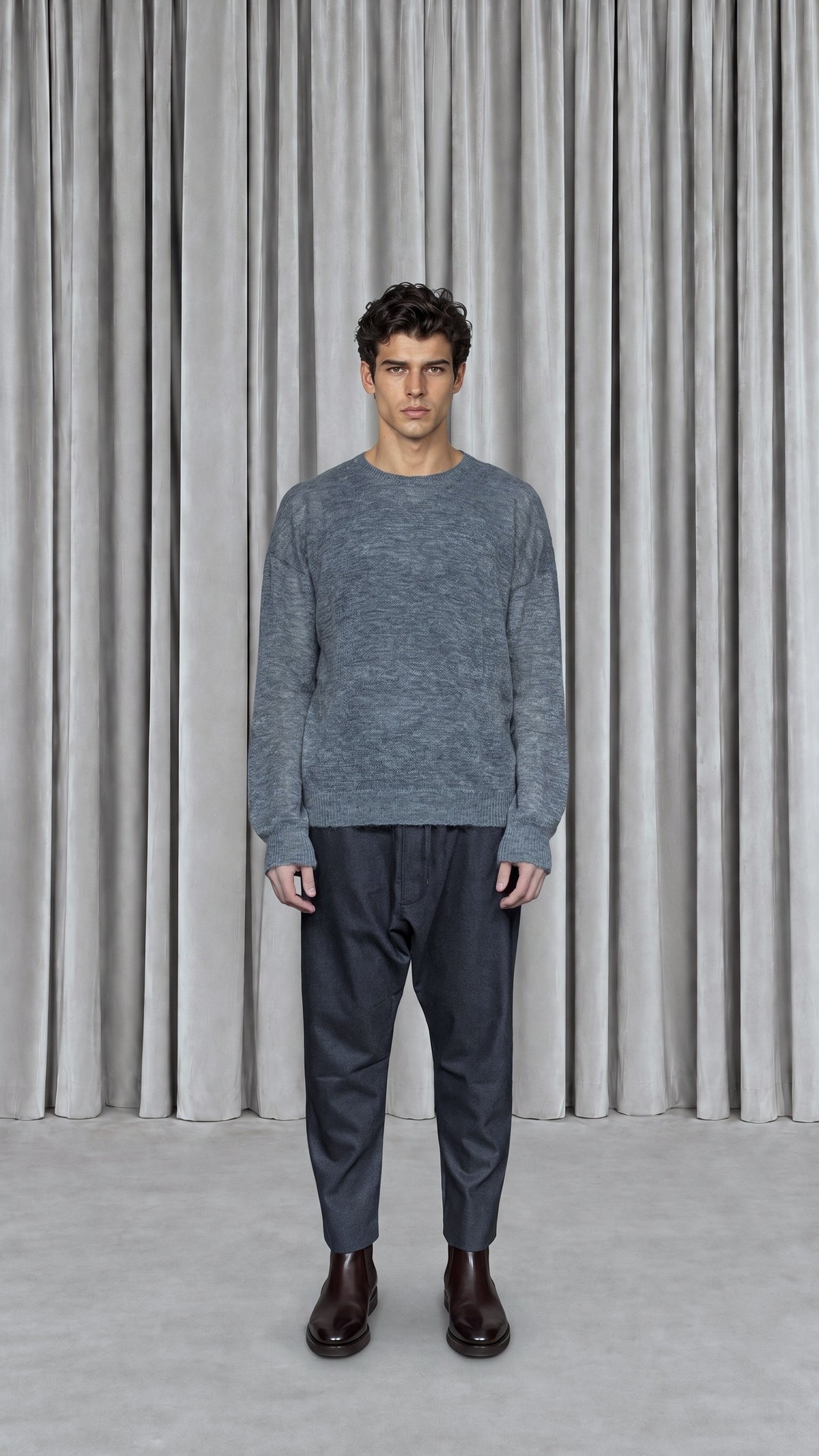 Fender Angora Flannel Drop Crotch Trousers Grey Men - front view
