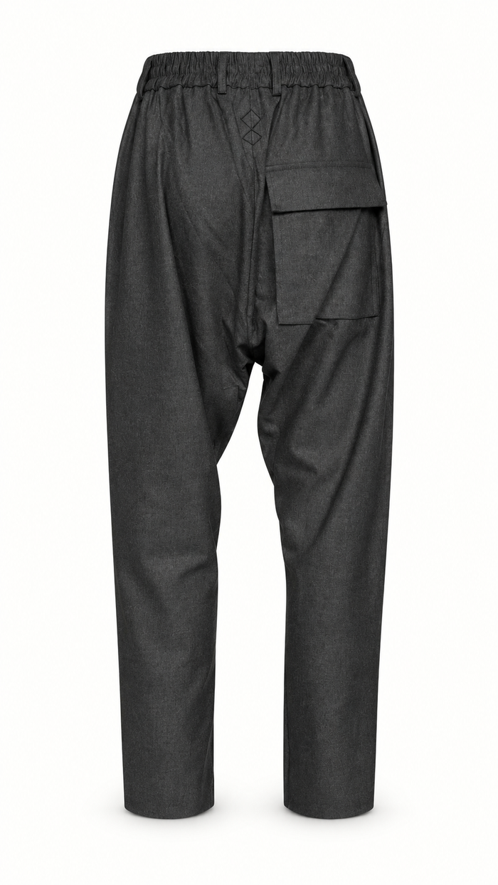 Fender Angora Flannel Drop Crotch Trousers Grey Women, flat back – POAN