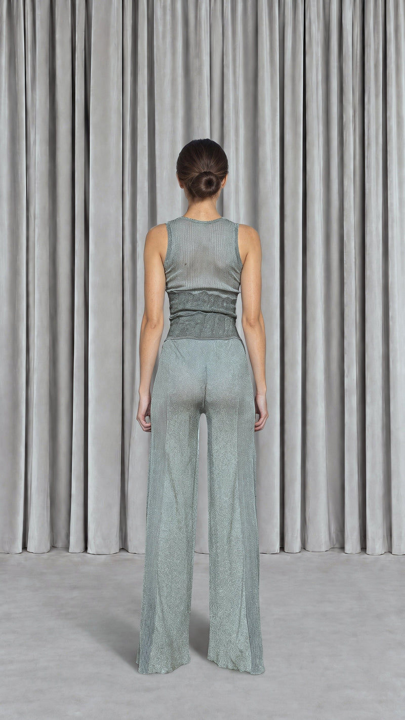 Galadriel Palazzo Trousers Women Seagreen, model back – POAN