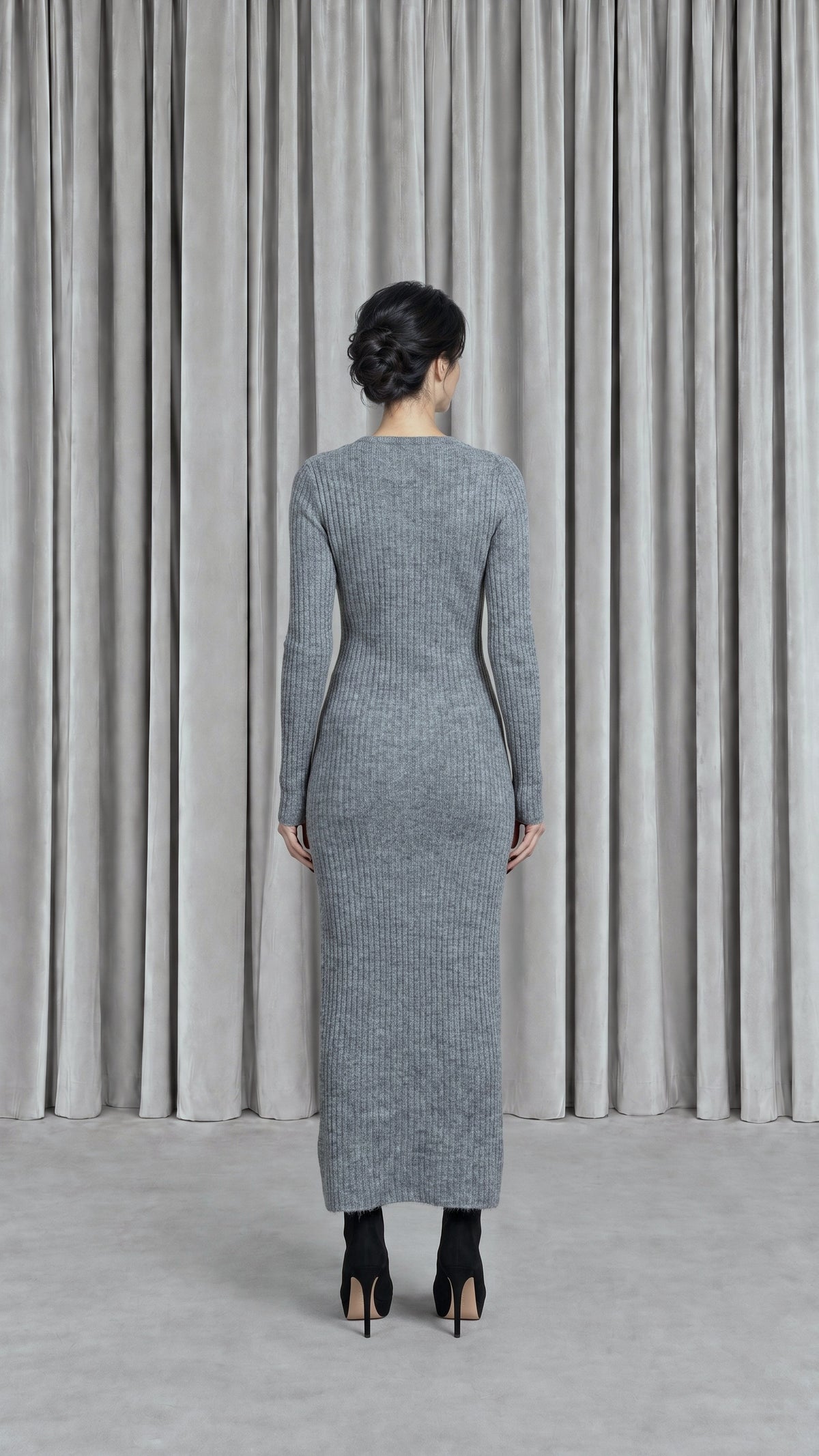Giselle Alpaca Mohair Knitted Dress Grey Women - back view