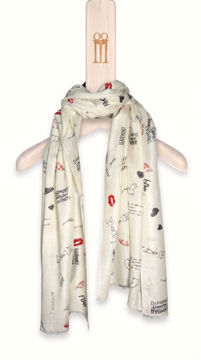 Graffiti Cashmere Scarf – cashmere scarf on the POAN Tripod hanger