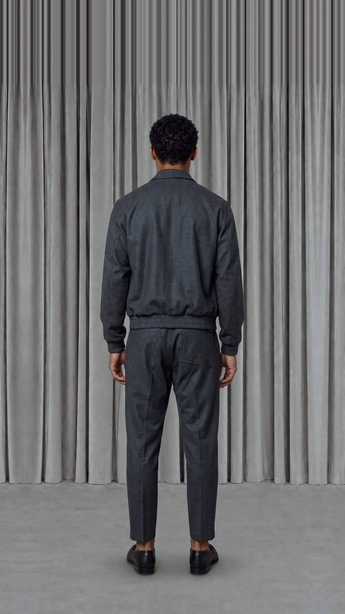 Iceman Bomber Flannel Grey Melange Men, model back – POAN