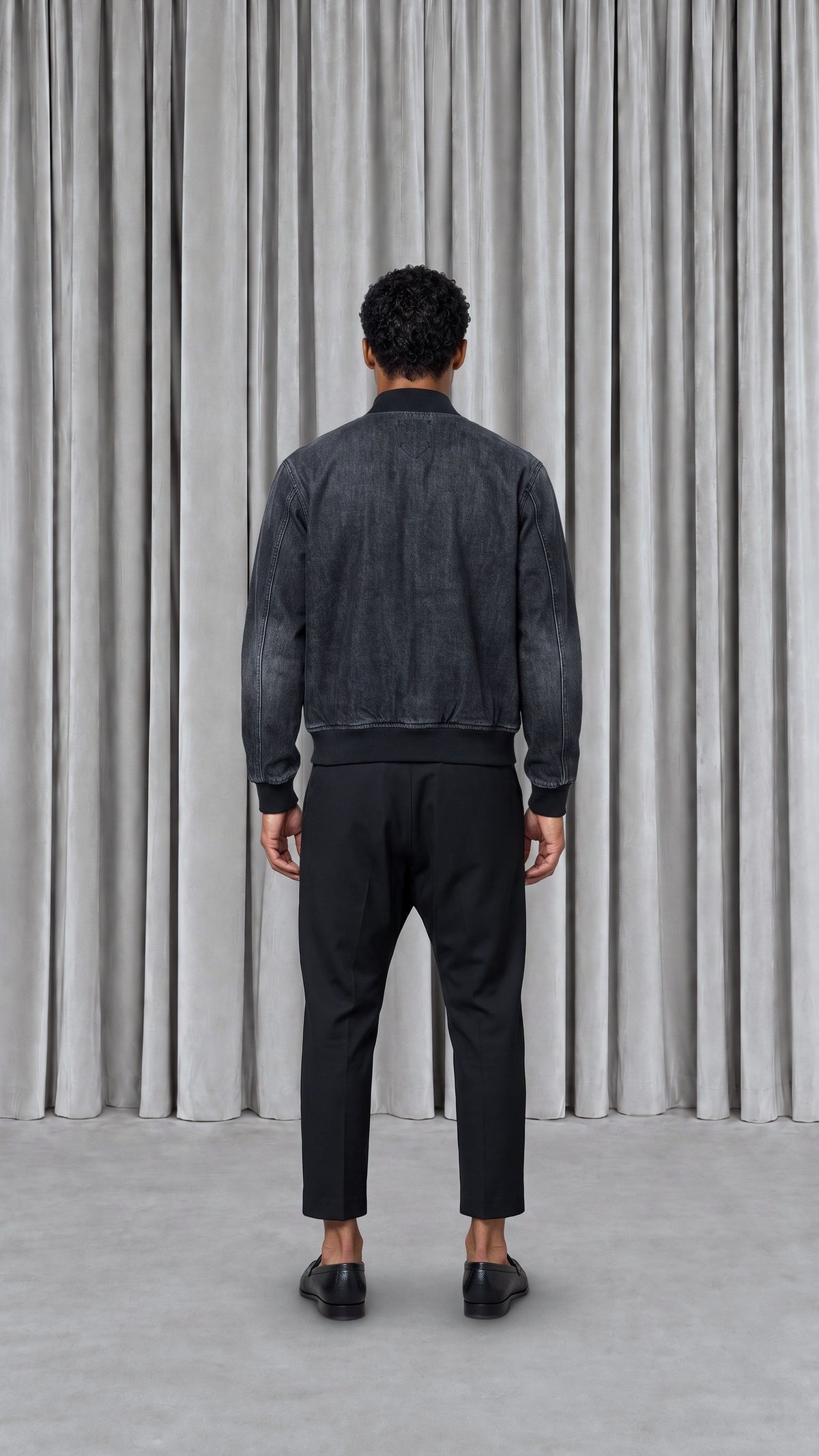 Iceman Bomber Washed Denim Asphalt Men, model back – POAN