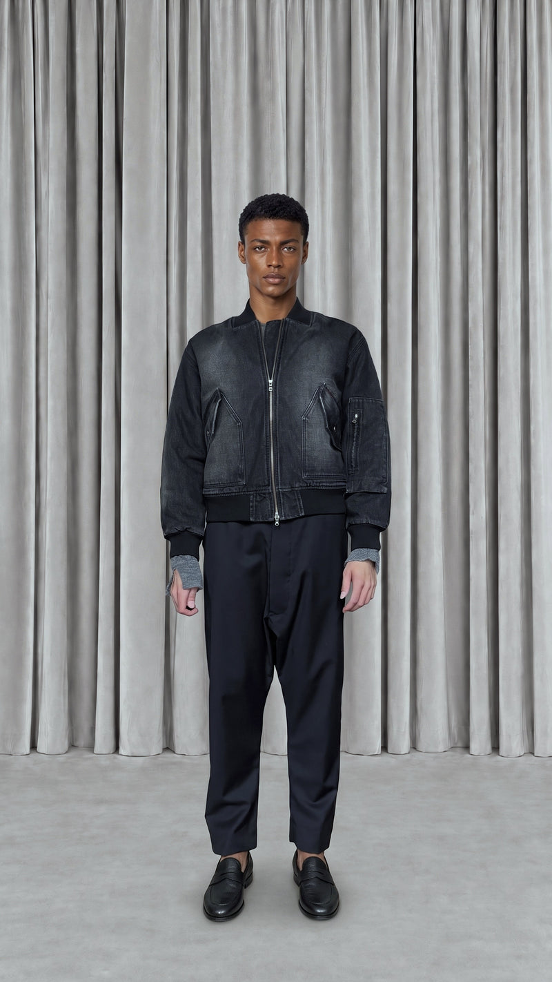 Iceman Bomber Washed Denim Asphalt Men, model front – POAN