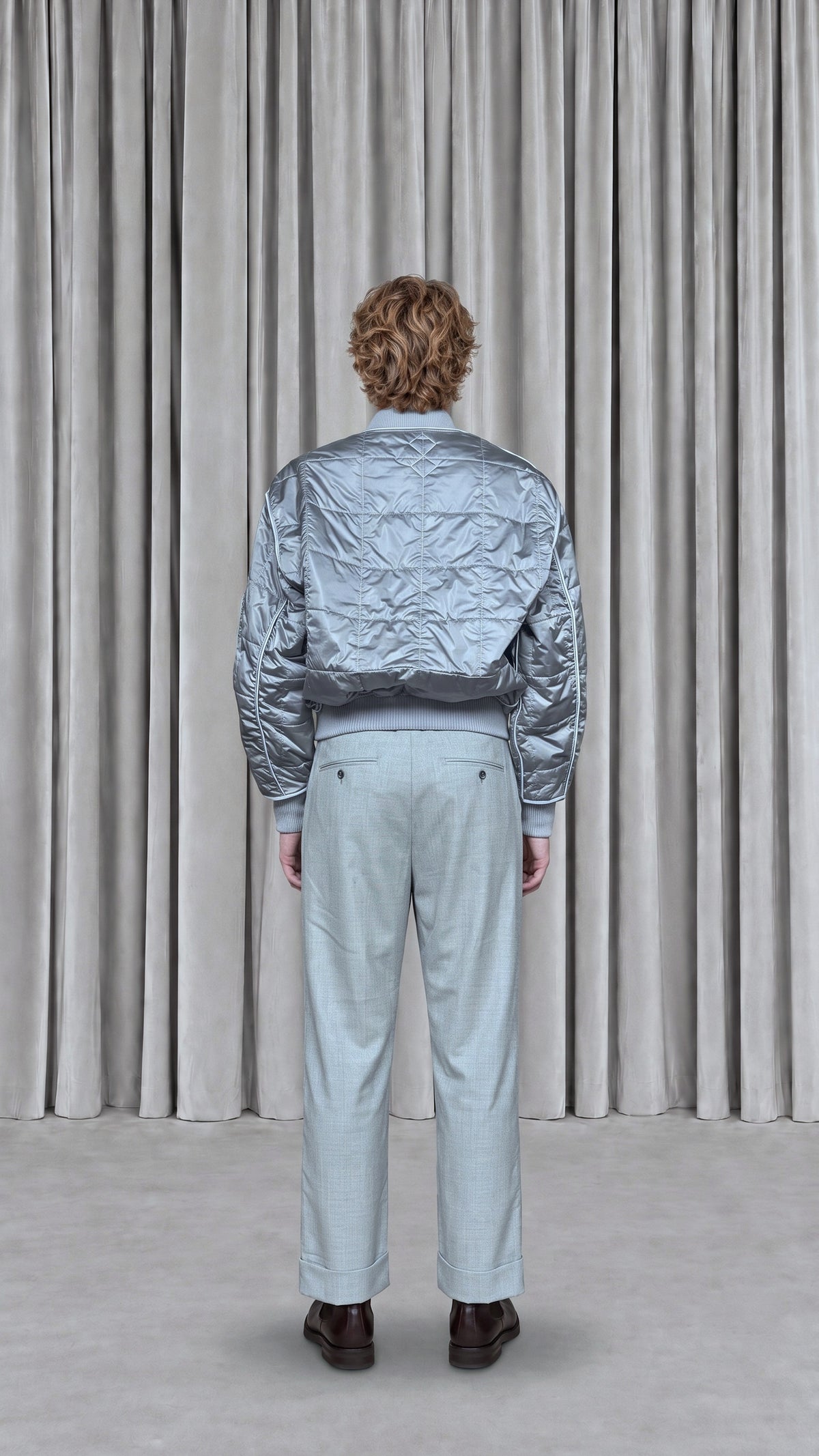 Iceman Bomber Quilted Nylon Silver Men, model back – POAN