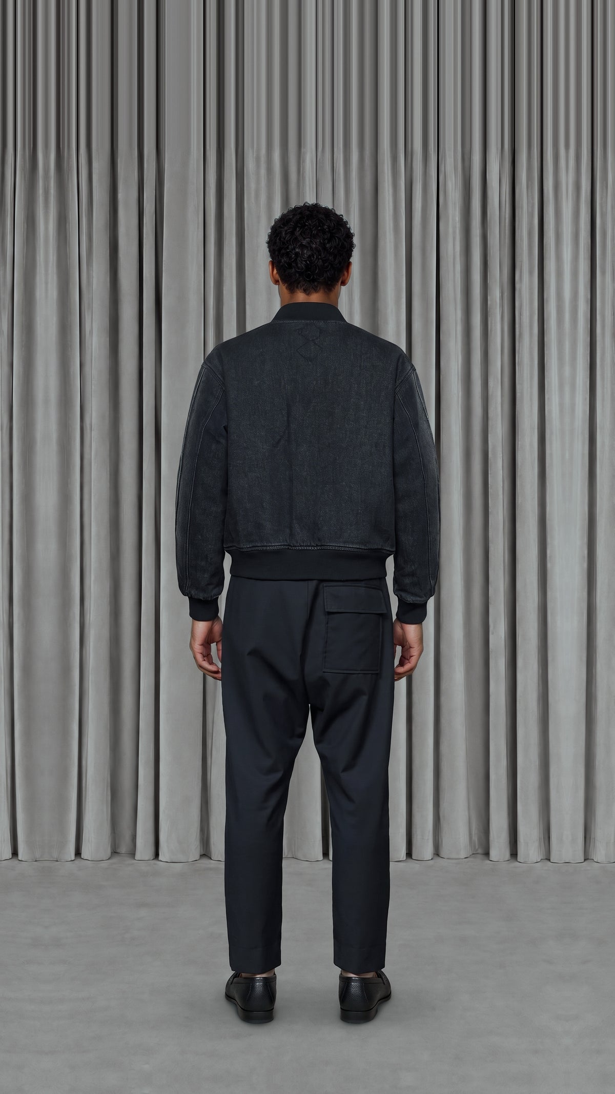 Iceman Bomber Washed Denim Asphalt Men, model back – POAN
