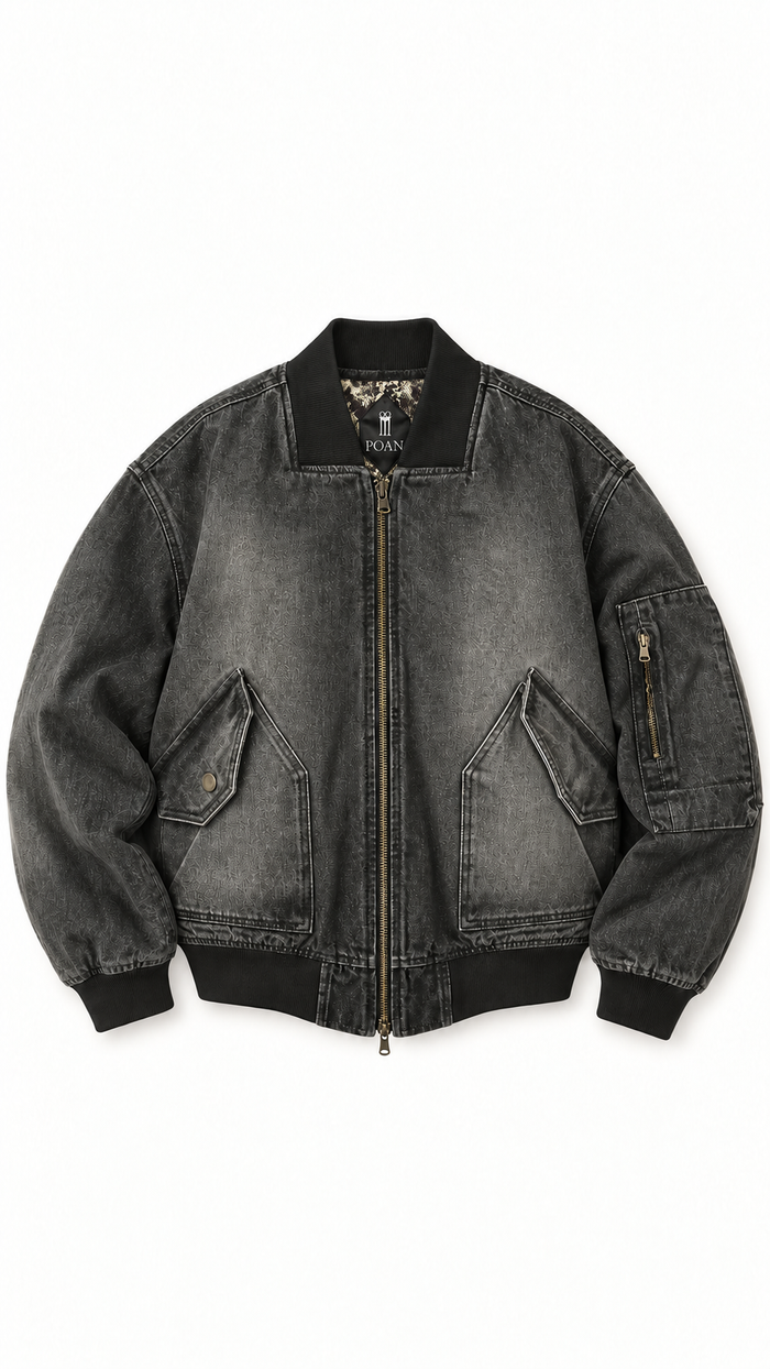 Iceman Bomber Washed Denim Asphalt Men