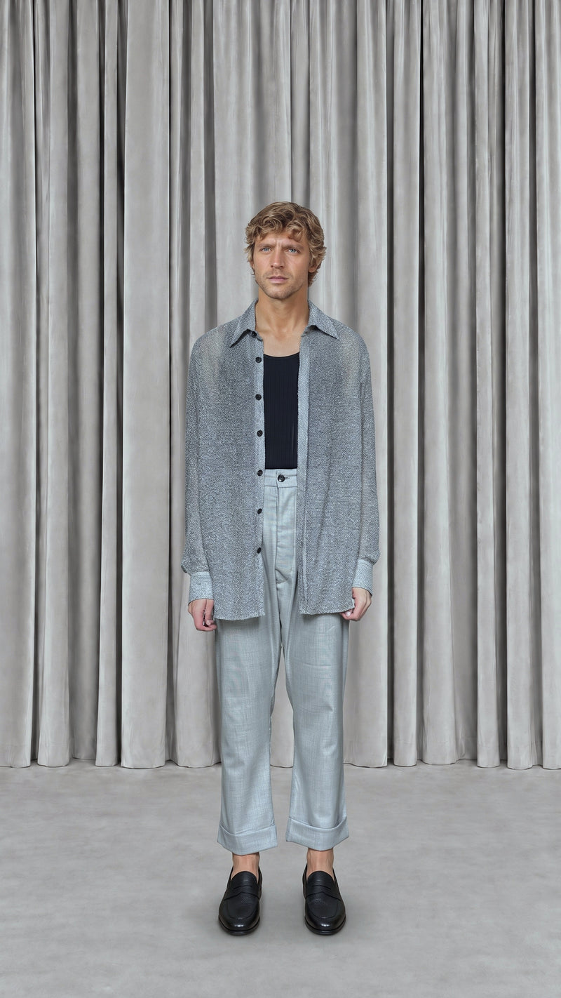 Ikarus Shirt Broken Stitch Silver Men, model front – POAN