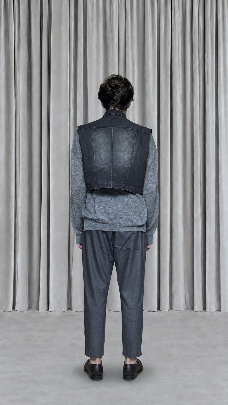 Kill Denim Waistcoat Washed Denim Asphalt Men, model back – POAN