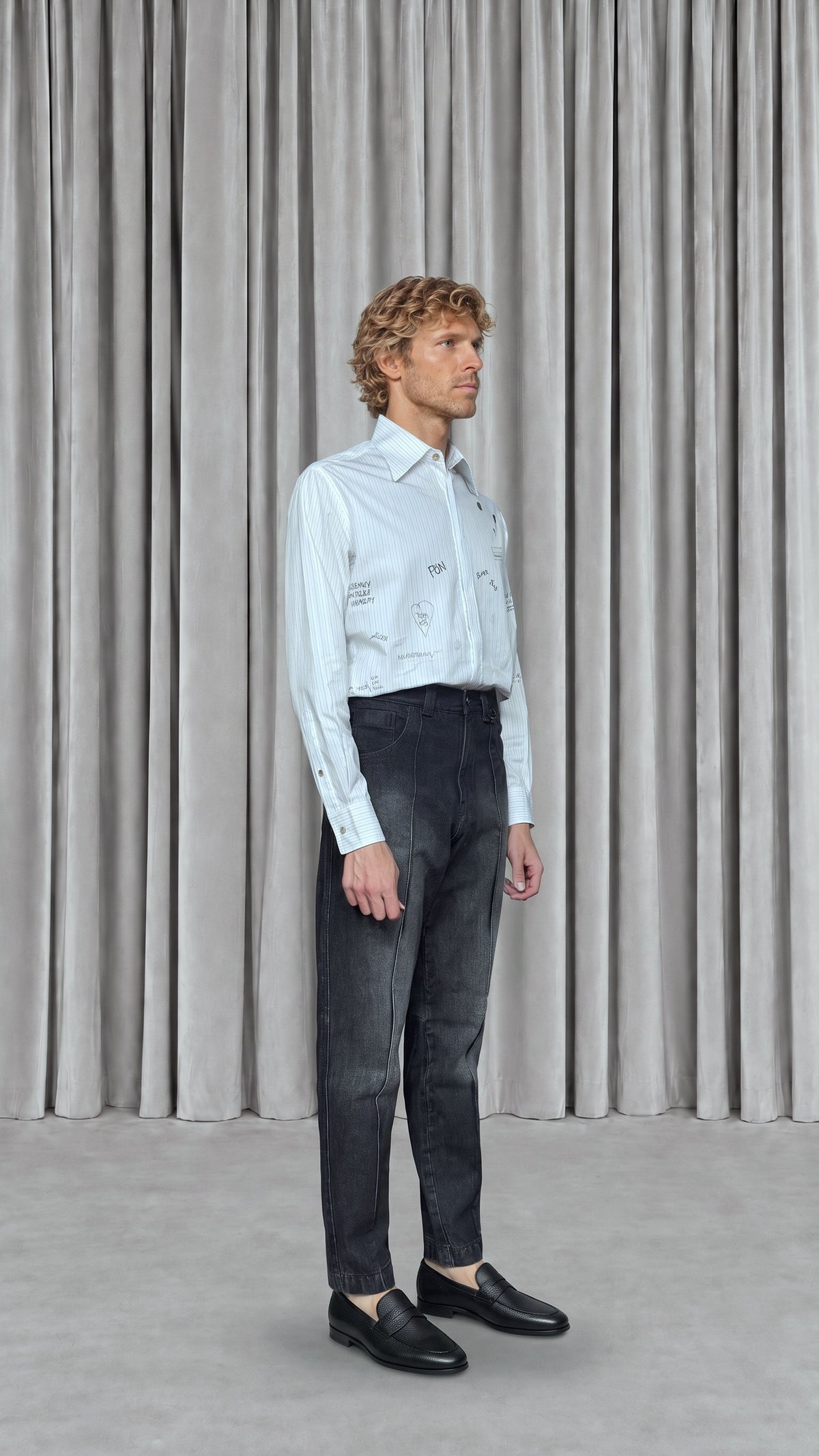 Kill Denim Washed Denim Asphalt Men, model side – POAN