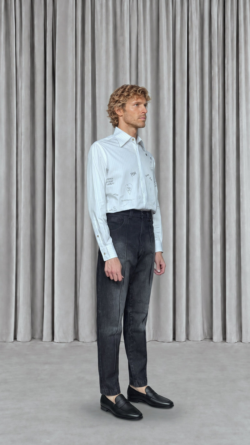 Kill Denim Washed Denim Asphalt Men, model side – POAN