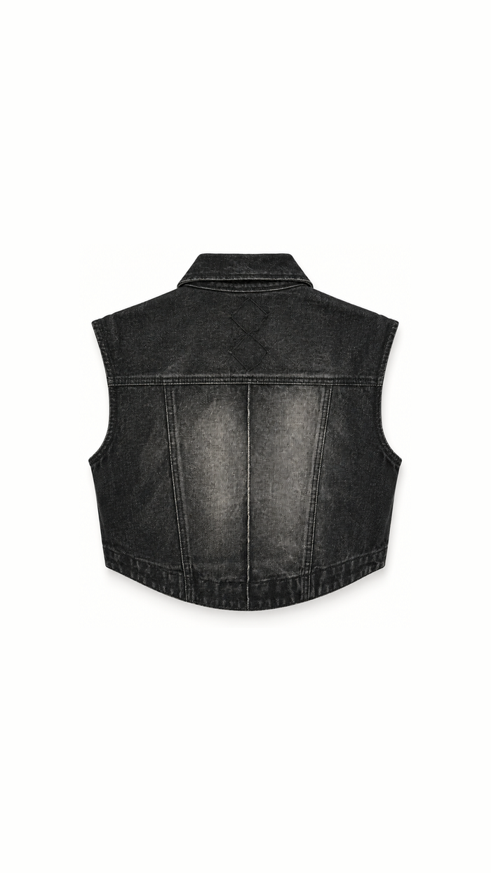 Kill Denim Waistcoat Washed Denim Asphalt Women - flat back