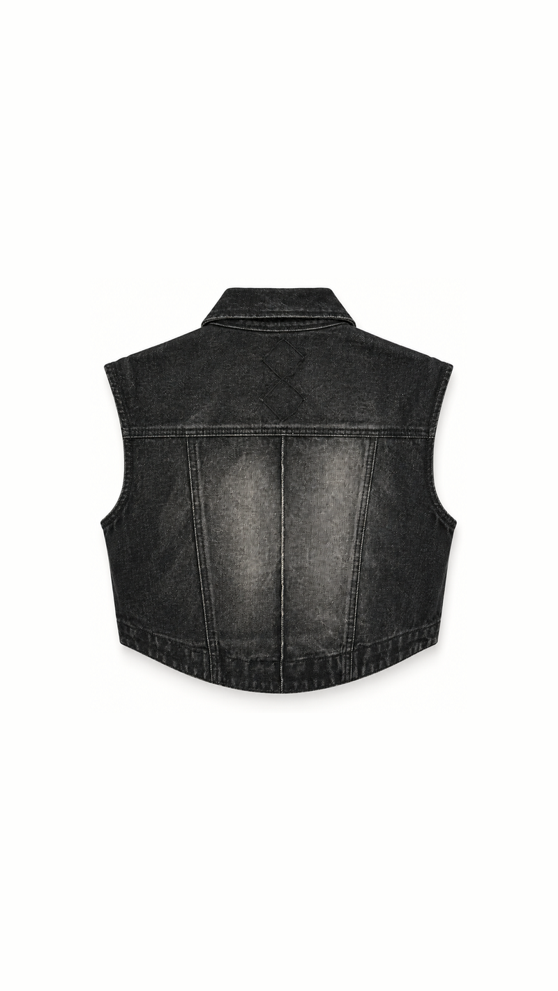 Kill Denim Waistcoat Washed Denim Asphalt Women - flat back
