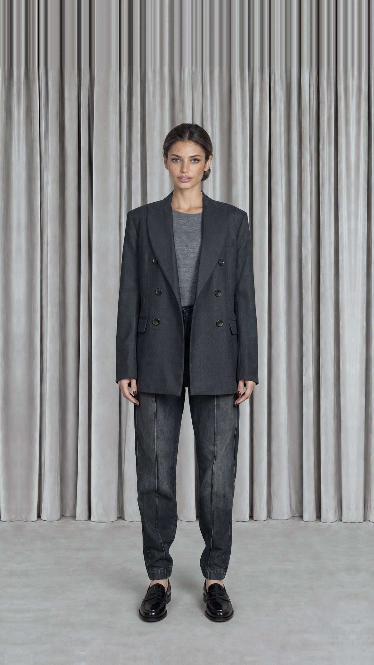Michael DB Alpaca Flannel Jacket Grey Women - front view